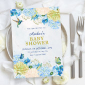 Blue floral garden baby shower 招待状