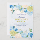 Blue floral garden birthday 招待状 (正面)