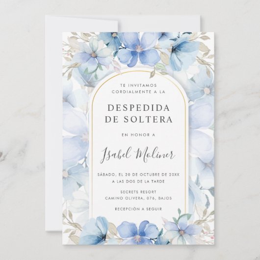 Blue Floral Garden Spanish Bridal Shower 招待状 (正面)