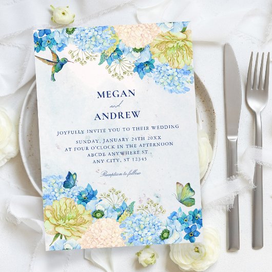 Blue floral garden wedding 招待状
