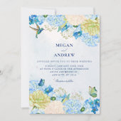 Blue floral garden wedding 招待状 (正面)
