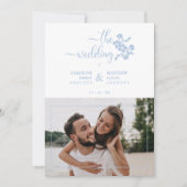 Blue Floral Garland Photo Card Couple Wedding 招待状 (正面)