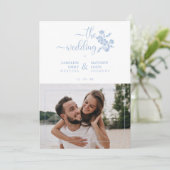 Blue Floral Garland Photo Card Couple Wedding 招待状 (スタンド正面)
