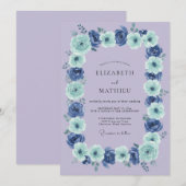 Blue Floral Garland Wedding 招待状 (正面/裏面)