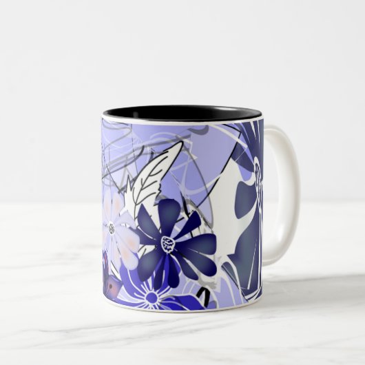 Blue Floral Geometry — Lavender Abstract Mug ツートーンマグカップ (正面右)