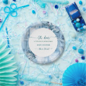  Blue Floral Gingham oh deer baby shower  ペーパープレート (パーティー)