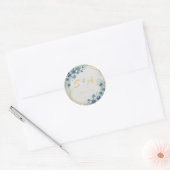 Blue Floral Gold Elegant Wedding Favor ラウンドシール (封筒)