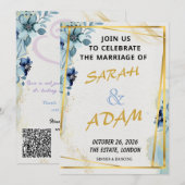 Blue Floral Gold Elegant Wedding Invitation Set 招待状 (正面/裏面)