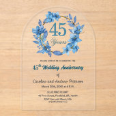  Blue Floral Gold Frame 45th Wedding Anniversary  アクリル招待状 (正面)