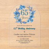  Blue Floral Gold Frame 65th Wedding Anniversary  アクリル招待状 (正面)