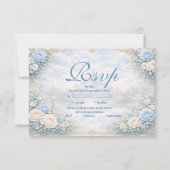 Blue Floral Gold Garden Quinceañera 出欠カード (正面)