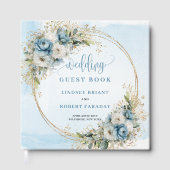 Blue Floral Gold Glitter Wedding Sign In Book ゲストブック (正面)