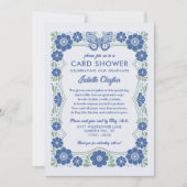 Blue Floral Graduation Card Shower Invitation 招待状 (正面)