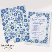 Blue Floral Graduation Card Shower Invitation 招待状