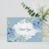 Blue Floral Green Leaves Frame Elegant Wedding サンキューカード (スタンド正面)