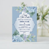 Blue Floral Green Leaves Frame Elegant Wedding セーブザデート (スタンド正面)