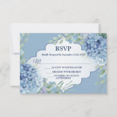 Blue Floral Green Leaves Frame Elegant Wedding 出欠カード (正面)