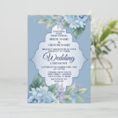 Blue Floral Green Leaves Frame Elegant Wedding 招待状 (スタンド正面)