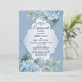 Blue Floral Green Leaves Frame Engagement Party 招待状 (スタンド正面)