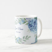 Blue Floral Green Leaves Frame Wedding Party コーヒーマグカップ (正面右)