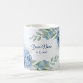 Blue Floral Green Leaves Frame Wedding Party コーヒーマグカップ (中央)