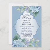 Blue Floral Green Leaves Wedding Bridal Shower 招待状 (正面)