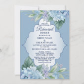 Blue Floral Green Leaves Wedding Rehearsal Dinner 招待状 (正面)