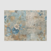 Blue Floral Grungy Distressed Ephemera Collage 薄葉紙 (正面)