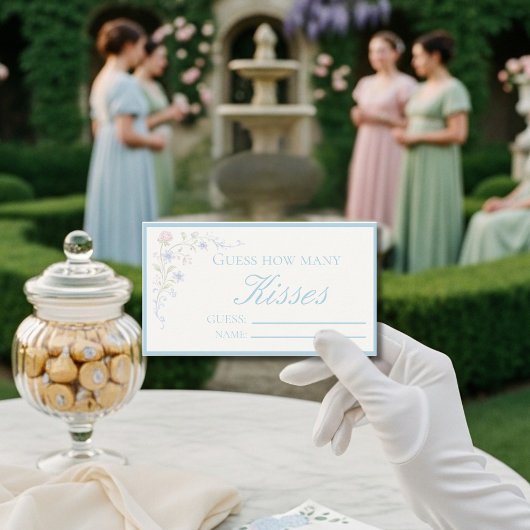  Blue  Floral  "Guess How Many Kisses" Bridal Game エンクロージャーカード