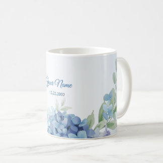Blue Floral Herbal Dusty Vintage Wedding Party コーヒーマグカップ