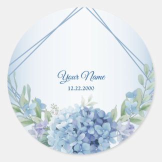 Blue Floral Herbal Dusty Vintage Wedding Party ラウンドシール