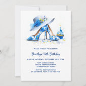 Blue Floral High Heel Shoes Birthday Party 招待状 (正面)