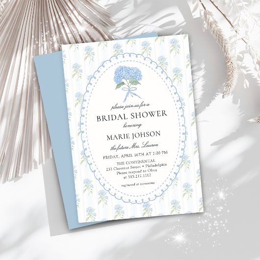 Blue Floral Hydrangea Bridal Shower Invitation 招待状