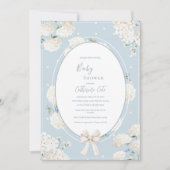 Blue Floral Hydrangea Elegant Baby Shower 招待状 (正面)