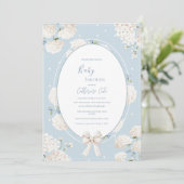 Blue Floral Hydrangea Elegant Baby Shower 招待状 (スタンド正面)