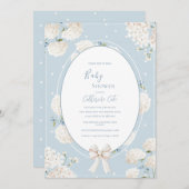 Blue Floral Hydrangea Elegant Baby Shower 招待状 (正面/裏面)