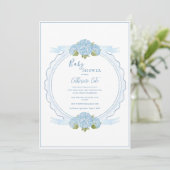 Blue Floral Hydrangea Elegant Baby Shower  招待状 (スタンド正面)
