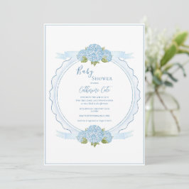 Blue Floral Hydrangea Elegant Baby Shower  招待状