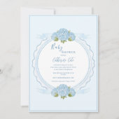 Blue Floral Hydrangea Elegant Baby Shower  招待状 (正面)