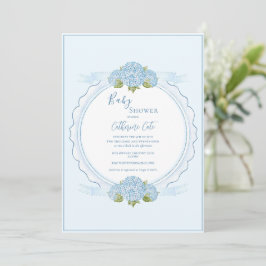 Blue Floral Hydrangea Elegant Baby Shower  招待状