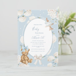 Blue Floral Hydrangea Elegant Bear Baby Shower 招待状