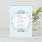 Blue Floral Hydrangea Elegant Bridal Shower  招待状 (スタンド正面)