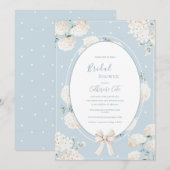 Blue Floral Hydrangea Elegant Bridal Shower 招待状 (正面/裏面)