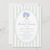 Blue Floral Hydrangea Stripes Bridal Shower 招待状 (正面)