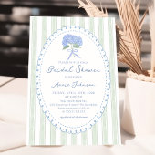 Blue Floral Hydrangea Stripes Bridal Shower 招待状