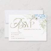Blue Floral Hydrangea Wedding RSVP Card (正面)
