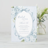 Blue Floral Hydrangeas Gingham Whimsical Bridal 招待状 (スタンド正面)
