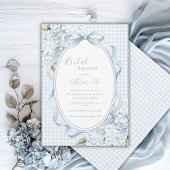 Blue Floral Hydrangeas Gingham Whimsical Bridal 招待状