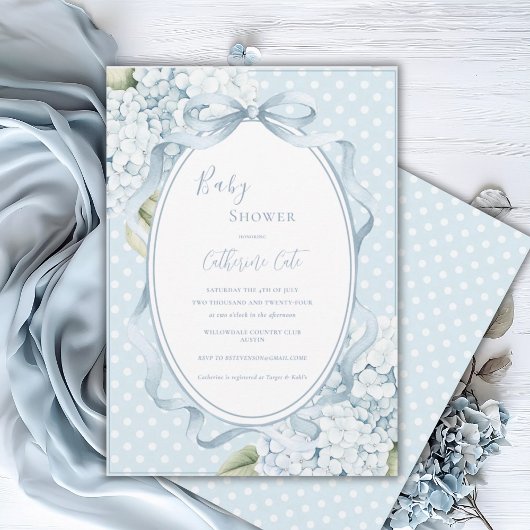 Blue Floral Hydrangeas Whimsical Baby Shower  招待状