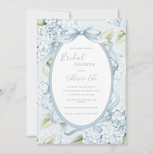 Blue Floral Hydrangeas Whimsical Bridal 招待状 (正面)